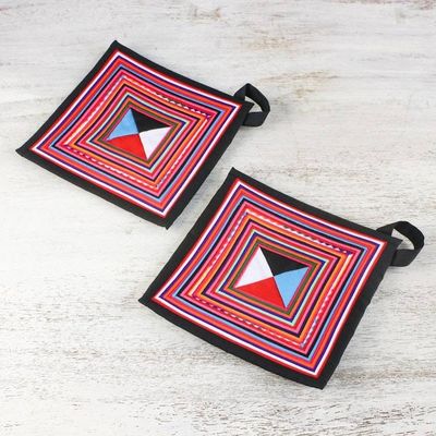 Alternate image for Pair of Handmade Cotton Blend Trivets from Thailand Lahu Cooking in Black