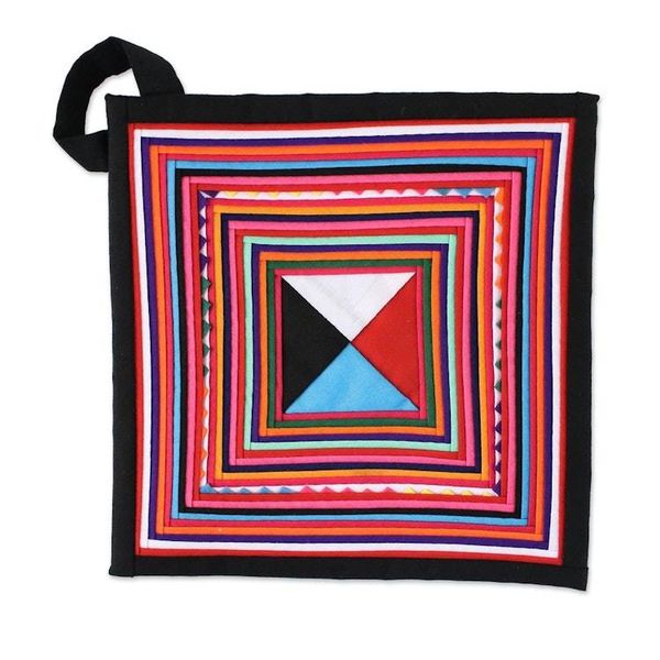 Alternate image for Pair of Handmade Cotton Blend Trivets from Thailand Lahu Cooking in Black