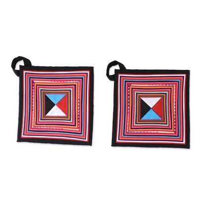 Alternate image for Pair of Handmade Cotton Blend Trivets from Thailand Lahu Cooking in Black
