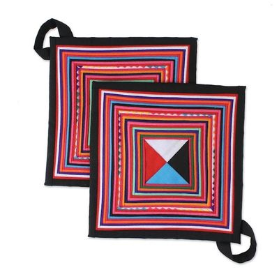 Alternate image for Pair of Handmade Cotton Blend Trivets from Thailand Lahu Cooking in Black
