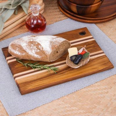 Alternate image for Striped Teak Wood Cutting Board Crafted in Thailand Stylish Chef