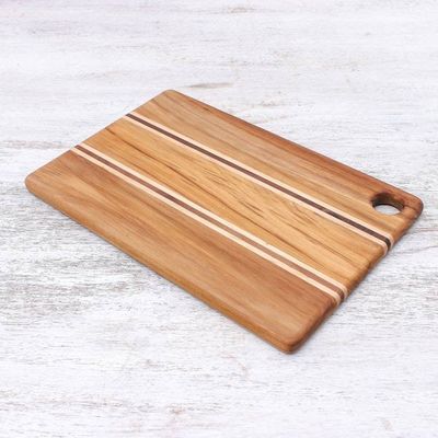 Alternate image for Striped Teak Wood Cutting Board Crafted in Thailand Stylish Chef