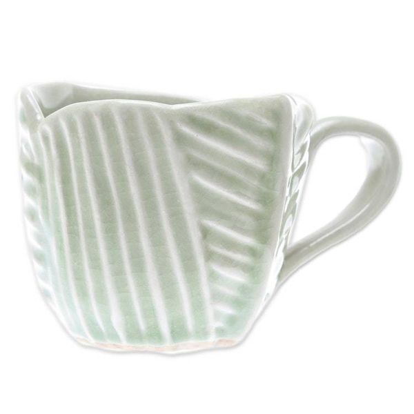 Alternate image for Leaf-Themed Celadon Ceramic Teacup and Saucer from Thailand Tea Leaf