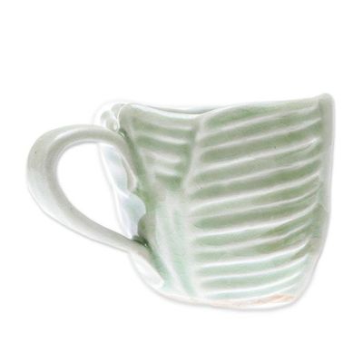Alternate image for Leaf-Themed Celadon Ceramic Teacup and Saucer from Thailand Tea Leaf