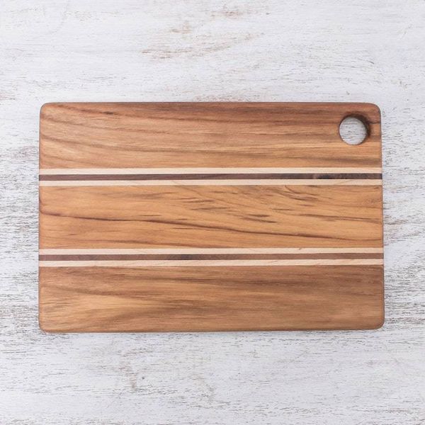 Alternate image for Striped Teak Wood Cutting Board Crafted in Thailand Stylish Chef