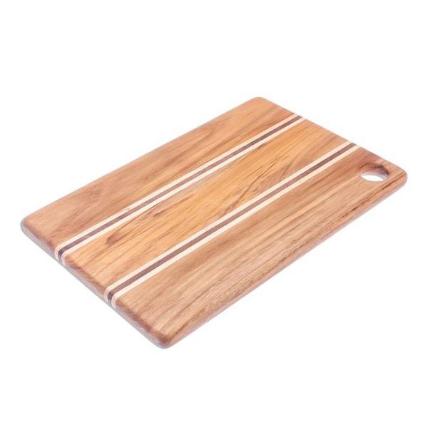 Alternate image for Striped Teak Wood Cutting Board Crafted in Thailand Stylish Chef