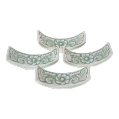Alternate image for Floral Celadon Ceramic Chopstick Rests Set of 4 Flower Cuisine