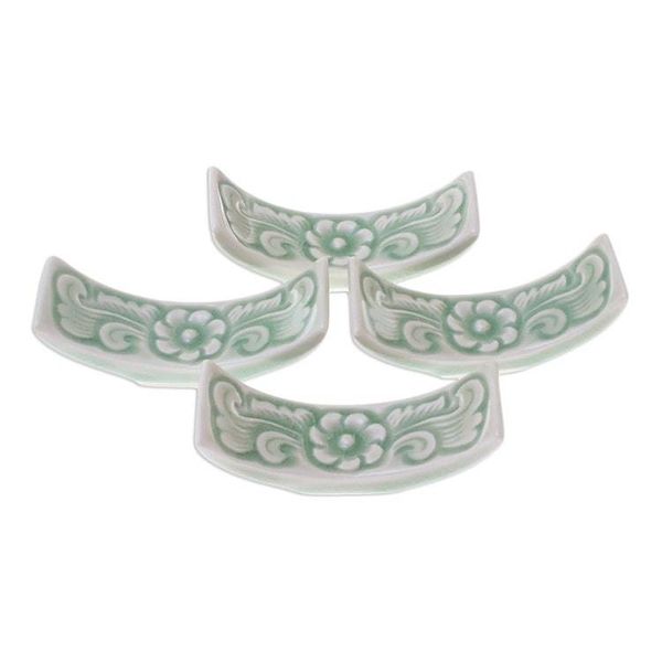 Alternate image for Floral Celadon Ceramic Chopstick Rests Set of 4 Flower Cuisine