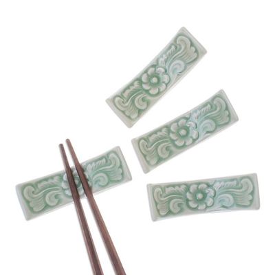 Alternate image for Floral Celadon Ceramic Chopstick Rests Set of 4 Flower Cuisine