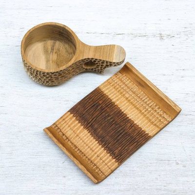 Alternate image for Handmade Teak Wood Cup and Saucer in Light Brown Natural Blend in Light Brown