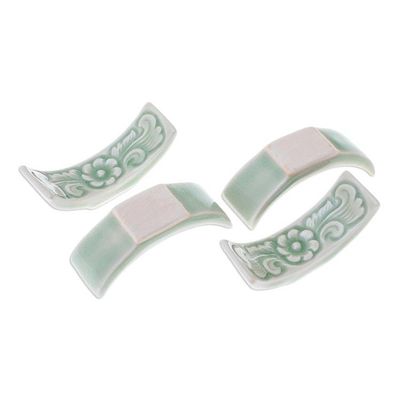 Alternate image for Floral Celadon Ceramic Chopstick Rests Set of 4 Flower Cuisine