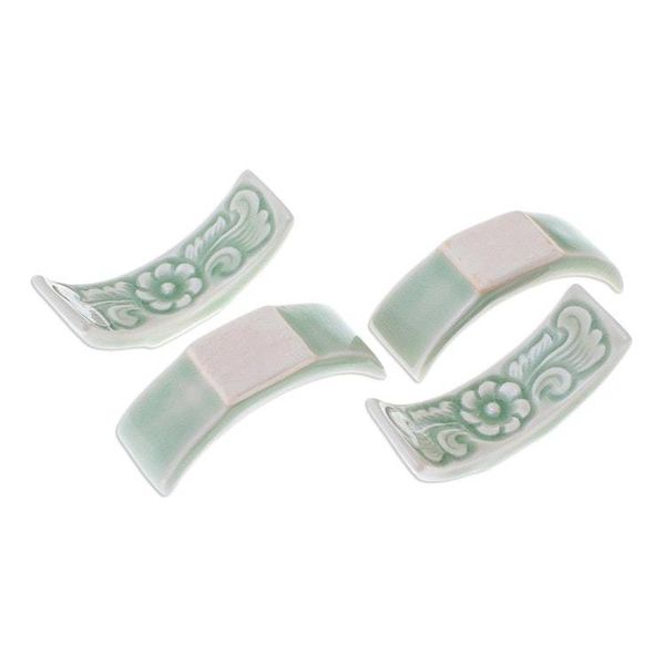 Alternate image for Floral Celadon Ceramic Chopstick Rests Set of 4 Flower Cuisine
