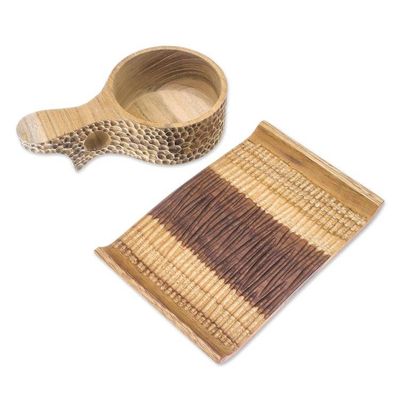 Alternate image for Handmade Teak Wood Cup and Saucer in Light Brown Natural Blend in Light Brown