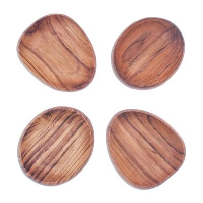 Alternate image for Teak Wood Appetizer Plates from Thailand Set of 4 Dinner Melody