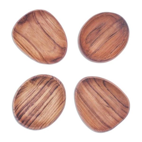 Alternate image for Teak Wood Appetizer Plates from Thailand Set of 4 Dinner Melody