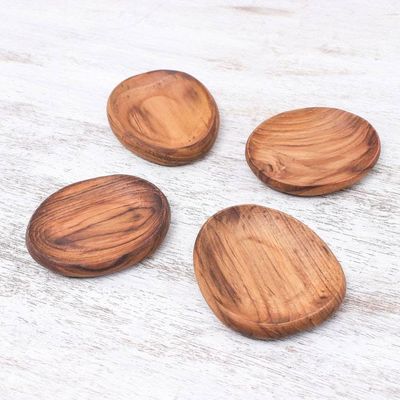 Alternate image for Teak Wood Appetizer Plates from Thailand Set of 4 Dinner Melody
