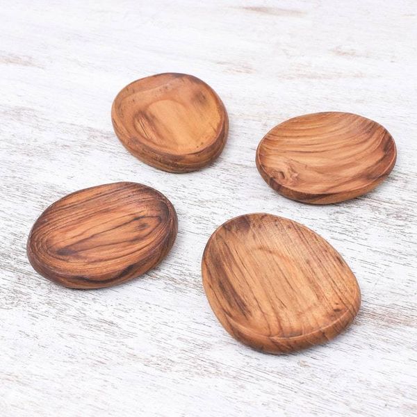 Alternate image for Teak Wood Appetizer Plates from Thailand Set of 4 Dinner Melody
