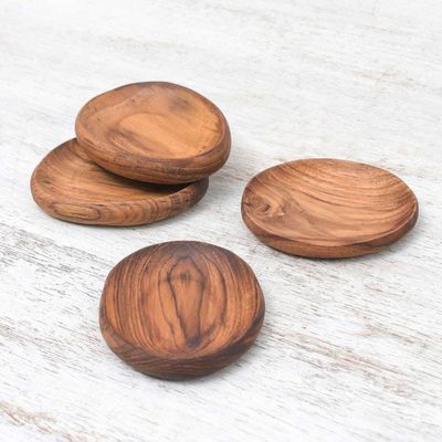 Alternate image for Teak Wood Appetizer Plates from Thailand Set of 4 Dinner Melody
