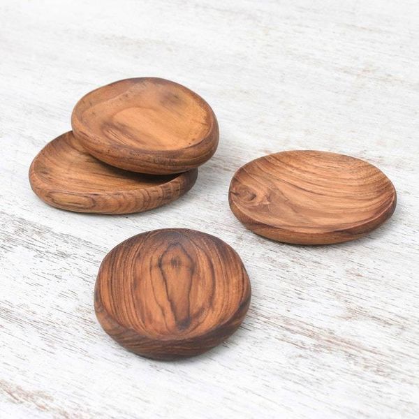 Alternate image for Teak Wood Appetizer Plates from Thailand Set of 4 Dinner Melody