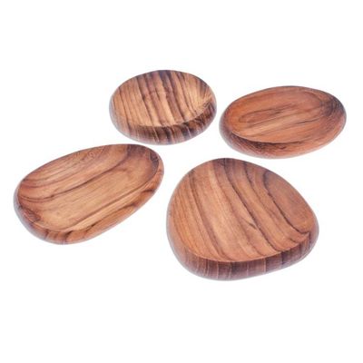 Alternate image for Teak Wood Appetizer Plates from Thailand Set of 4 Dinner Melody