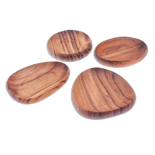 Alternate image for Teak Wood Appetizer Plates from Thailand Set of 4 Dinner Melody