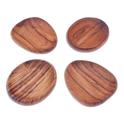 Alternate image for Teak Wood Appetizer Plates from Thailand Set of 4 Dinner Melody