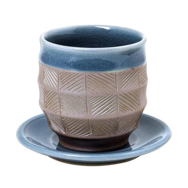Alternate image for Blue and Brown Celadon Ceramic Cup and Saucer from Thailand Comfort Etches