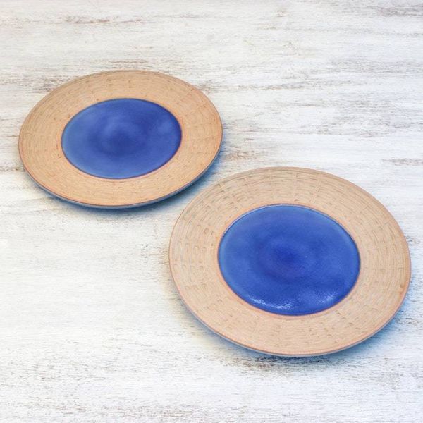 Alternate image for Ceramic Plates in Blue from Thailand Pair Country Meal