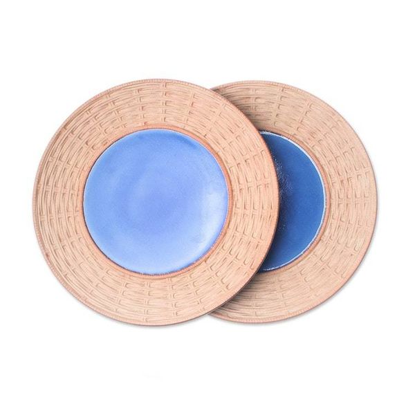 Alternate image for Ceramic Plates in Blue from Thailand Pair Country Meal