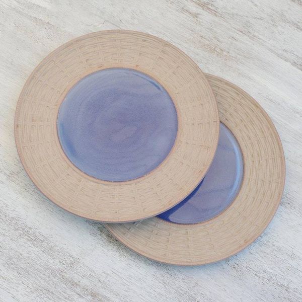 Alternate image for Ceramic Plates in Blue from Thailand Pair Country Meal