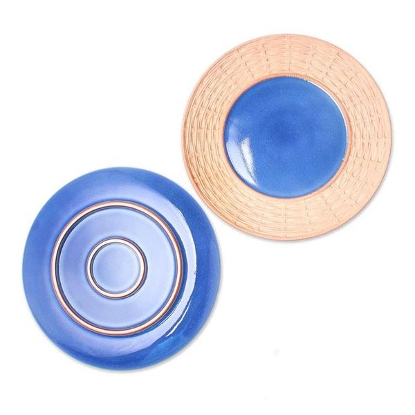 Alternate image for Ceramic Plates in Blue from Thailand Pair Country Meal