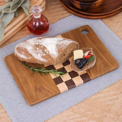 Alternate image for Checked Teak Wood Cutting Board Crafted in Thailand Cooking Challenge