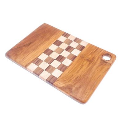 Alternate image for Checked Teak Wood Cutting Board Crafted in Thailand Cooking Challenge