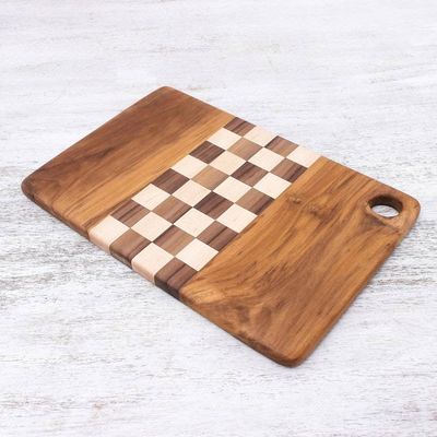 Alternate image for Checked Teak Wood Cutting Board Crafted in Thailand Cooking Challenge