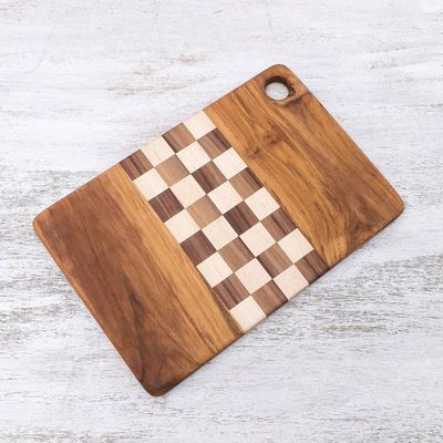 Alternate image for Checked Teak Wood Cutting Board Crafted in Thailand Cooking Challenge