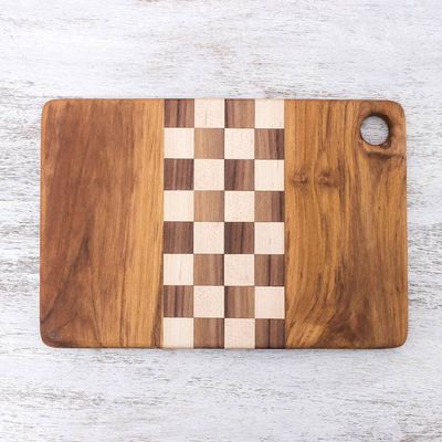 Alternate image for Checked Teak Wood Cutting Board Crafted in Thailand Cooking Challenge