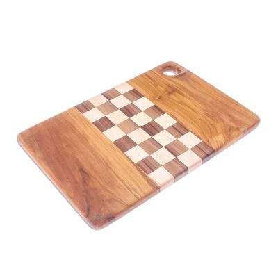 Alternate image for Checked Teak Wood Cutting Board Crafted in Thailand Cooking Challenge