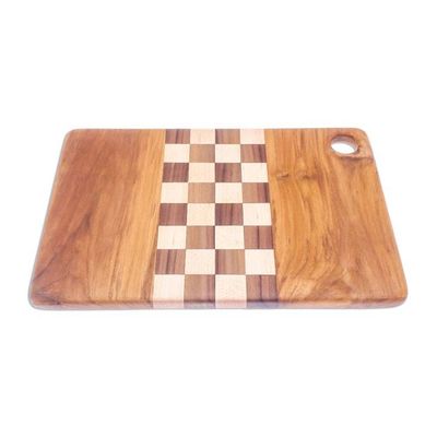 Alternate image for Checked Teak Wood Cutting Board Crafted in Thailand Cooking Challenge