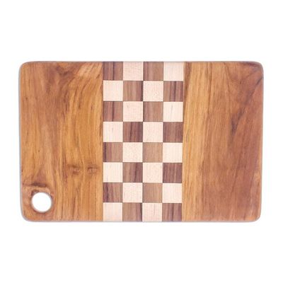 Alternate image for Checked Teak Wood Cutting Board Crafted in Thailand Cooking Challenge