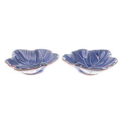 Alternate image for Leafy Blue Ceramic Appetizer Bowls from Thailand Pair Ivy Gourd