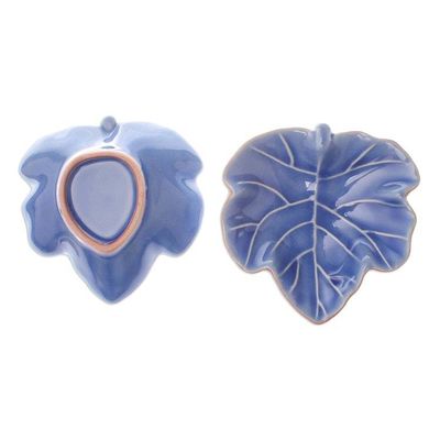 Alternate image for Leafy Blue Ceramic Appetizer Bowls from Thailand Pair Ivy Gourd