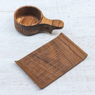 Alternate image for Handmade Teak Wood Cup and Saucer in Dark Brown Natural Blend in Dark Brown