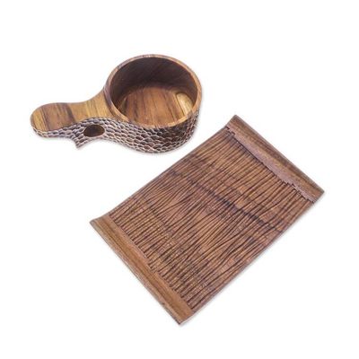 Alternate image for Handmade Teak Wood Cup and Saucer in Dark Brown Natural Blend in Dark Brown