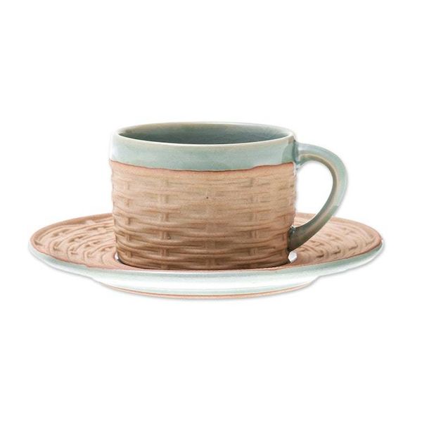Alternate image for Handcrafted Wicker Motif Celadon Ceramic Cup and Saucer Wicker in Green