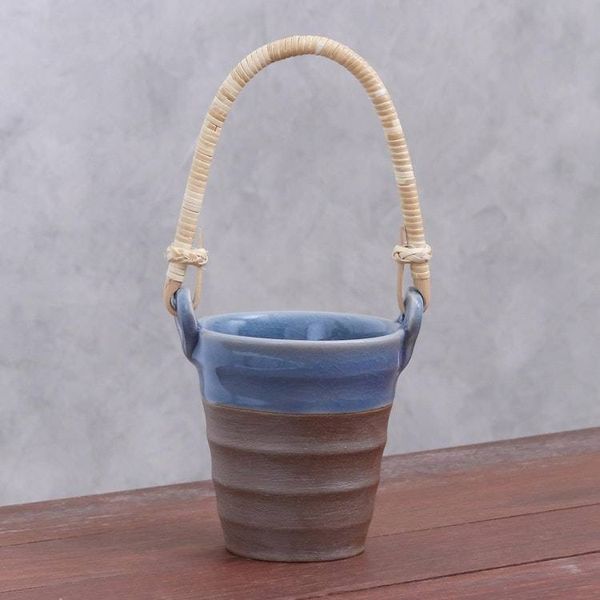 Alternate image for Celadon Ceramic and Natural Fiber Cup in Blue from Thailand Picnic Mood in Blue