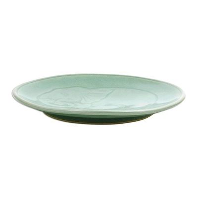 Alternate image for Elephant Motif Handcrafted Thai Celadon Ceramic Dinner Plate Sleeping Elephant