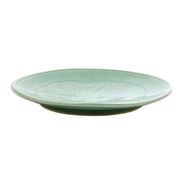 Alternate image for Elephant Motif Handcrafted Thai Celadon Ceramic Dinner Plate Sleeping Elephant