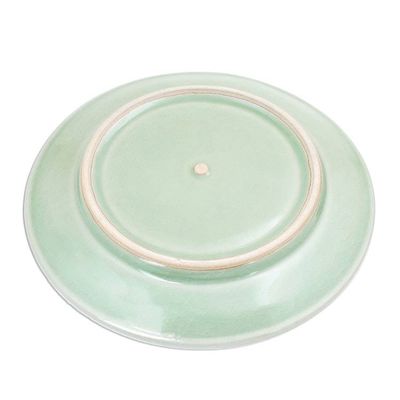 Alternate image for Elephant Motif Handcrafted Thai Celadon Ceramic Dinner Plate Sleeping Elephant