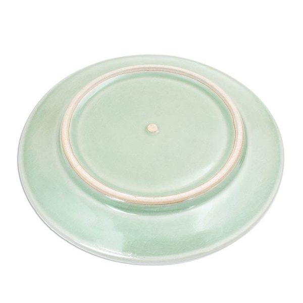 Alternate image for Elephant Motif Handcrafted Thai Celadon Ceramic Dinner Plate Sleeping Elephant
