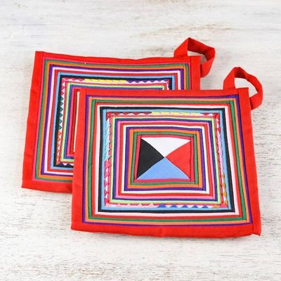 Alternate image for Pair of Handmade Cotton Blend Trivets from Thailand Lahu Cooking in Red